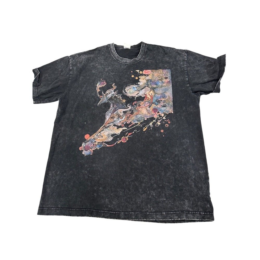 Artiemaster Mens Abstract Dragon Graphic T-Shirt Mineral Wash Black Large